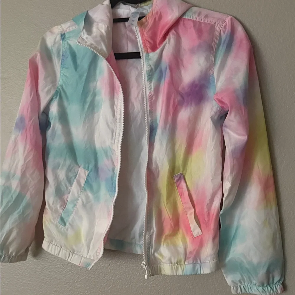 Justice Girls Tie-Dye Windbreaker Jacket - Pink, Blue, Purple, Yellow